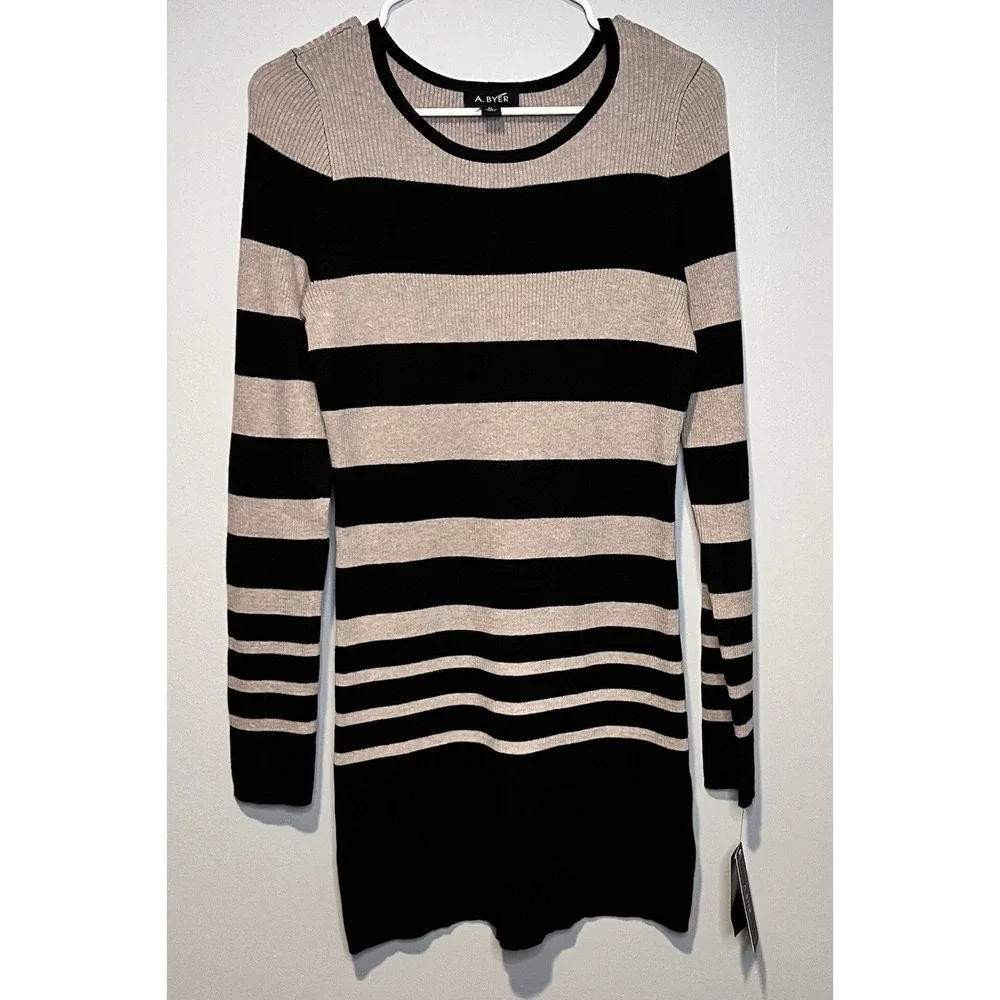 A.BYER Junior Girls Teens Knit Stripe Sweater Dress Sz XL